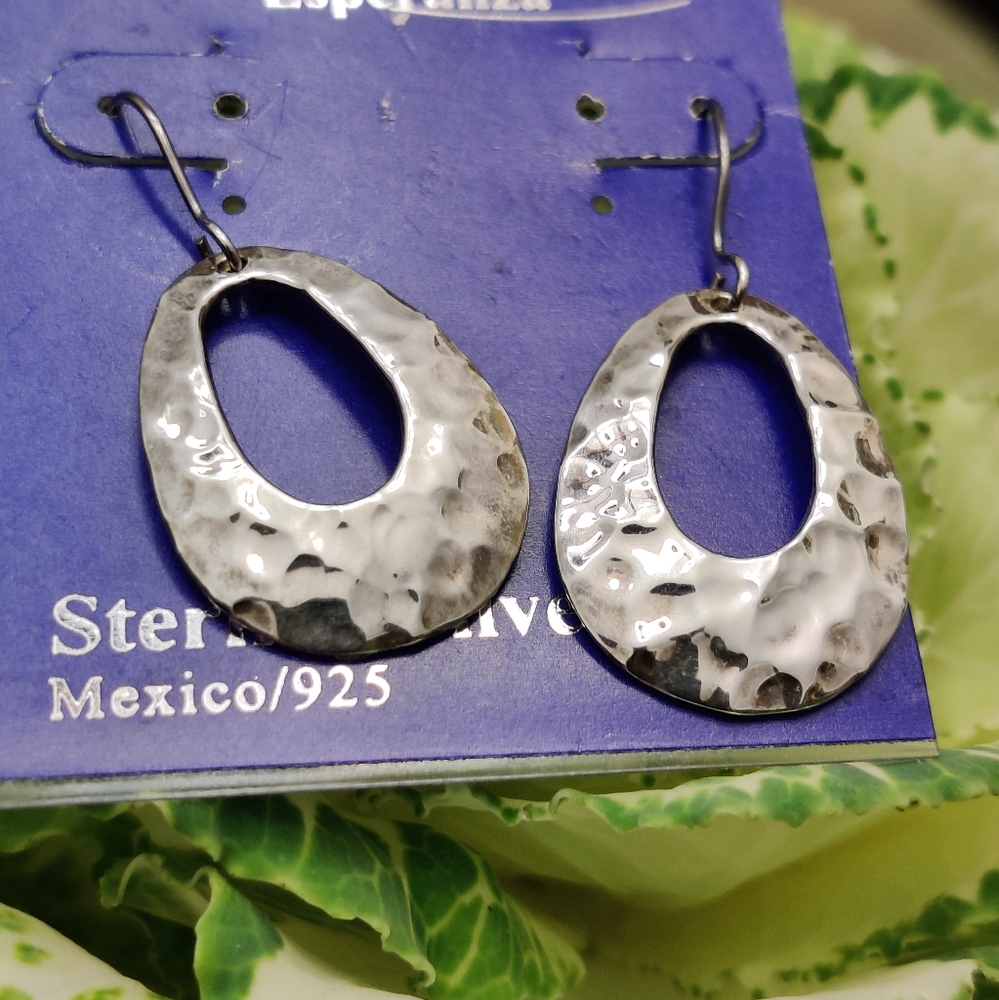 925 Sterling Hammered Silver Earrings Handmade In Mexico NWT